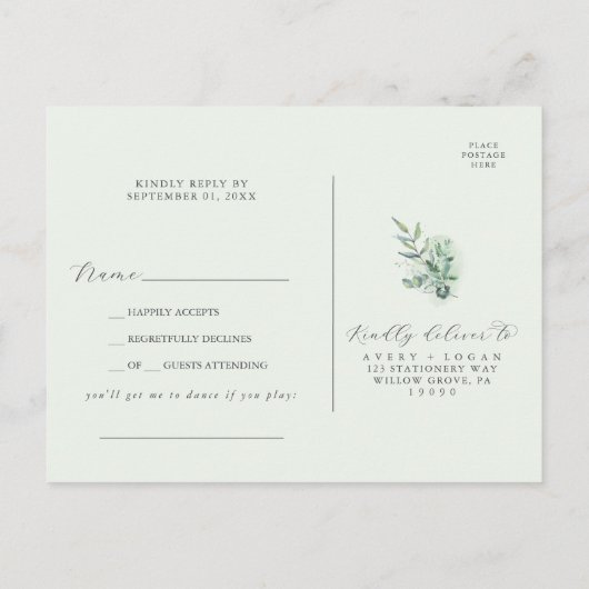 Elegant Greenery Song Request RSVP Briefkaart (Achterkant)