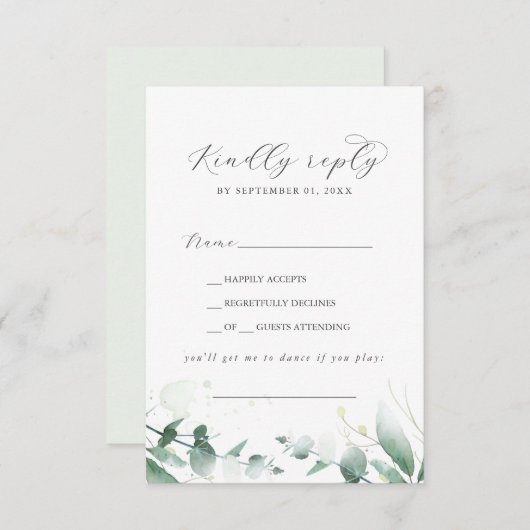 Elegant Greenery Song Request RSVP Card (Voorkant / Achterkant)