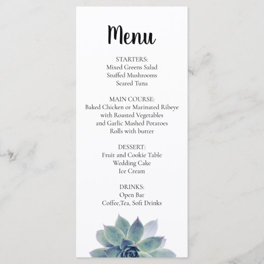Elegant Greenery Succulent Wedding Reception Menu (Voorkant)