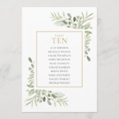 Elegant Greenery Table Number 10 Seating Chart Kaart (Achterkant)