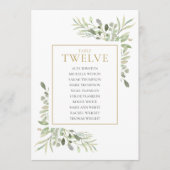 Elegant Greenery Table Number 12 Seating Chart Kaart (Voorkant)