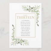 Elegant Greenery Table Number 13 Seating Chart Kaart (Achterkant)