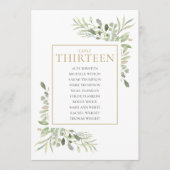 Elegant Greenery Table Number 13 Seating Chart Kaart (Voorkant)