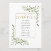 Elegant Greenery Table Number 17 Seating Chart Kaart (Achterkant)