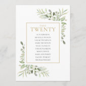 Elegant Greenery Table Number 20 Seating Chart Kaart (Achterkant)