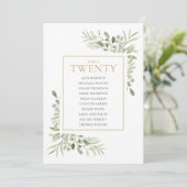 Elegant Greenery Table Number 20 Seating Chart Kaart (Staand voorkant)