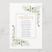 Elegant Greenery Table Number 20 Seating Chart Kaart (Voorkant)