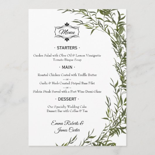 Elegant Greenery Tafel Trouwmenu Menu (Voorkant)
