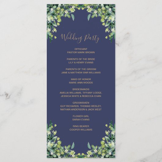 Elegant Greenery Typography Wedding Programme Programma (Achterkant)