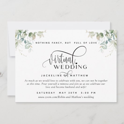 Elegant Greenery, unieke online virtuele bruiloft Save The Date (Voorkant)