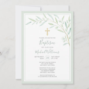 Elegant Greenery Waterverf Gender Neutral Baptisme Kaart