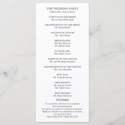 Elegant Greenery Wedding Ceremony Programme Programma (Achterkant)