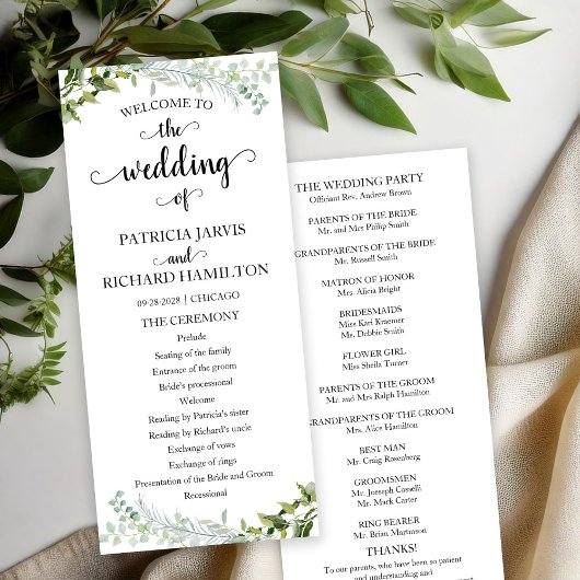 Elegant Greenery Wedding Ceremony Programme Programma