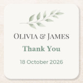 Elegant Greenery Wedding Coasters Vierkante Kartonnen Onderzetter (Voorkant)