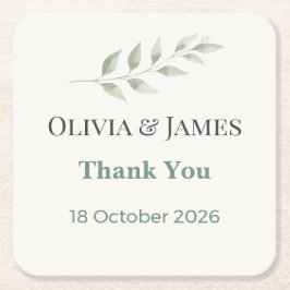Elegant Greenery Wedding Coasters Vierkante Kartonnen Onderzetter