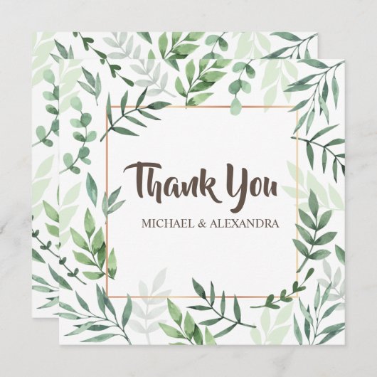 Elegant Greenery Wedding Dank u kaart met namen (Voorkant / Achterkant)