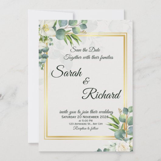 Elegant Greenery Wedding Invitation Minimalist (Devant)
