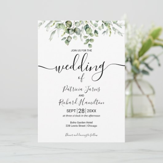 Elegant Greenery Wedding Invitations Kaart (Staand voorkant)