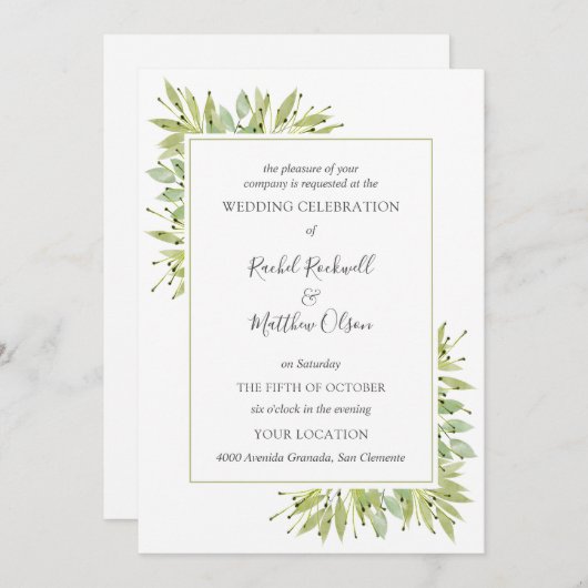 Elegant Greenery Wedding Kaart (Voorkant / Achterkant)