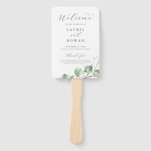 Elegant Greenery Wedding Programme Handwaaier (Voorkant)
