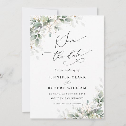 Elegant Greenery Wedding Save The Date Invitation (Devant)