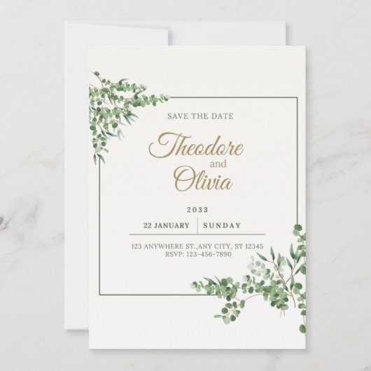 Elegant Greenery Wedding Save the Date Kaart (Voorkant)