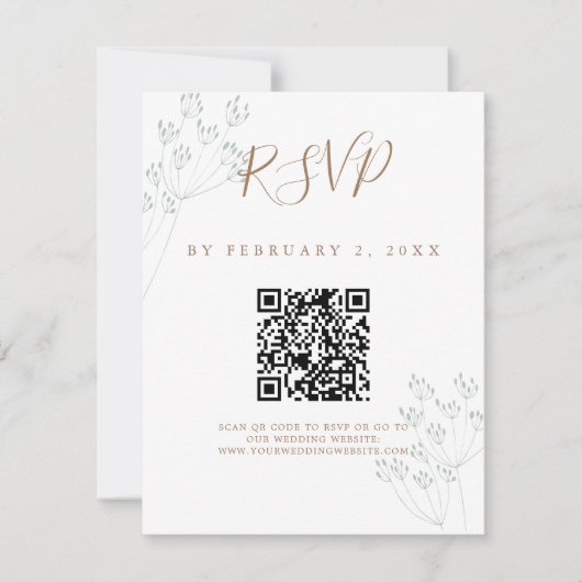 Elegant Greenery Wedding Scan Code RSVP Kaartje (Voorkant)