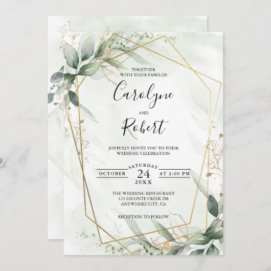 Elegant Greenery Wedding Sjabloon Kaart (Voorkant / Achterkant)