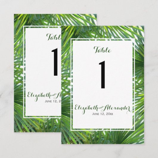Elegant Greenery Wedding Table Number Kaart (Voorkant / Achterkant)