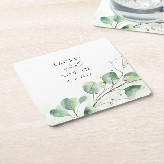 Elegant Greenery Wedding Vierkante Kartonnen Onderzetter (Schuin)