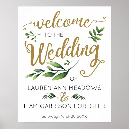 Elegant Greenery Wedding Welcome Poster (Voorkant)