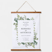 Elegant Greenery Wedding Welcome Sign Hangend Wandkleed (Voorkant)