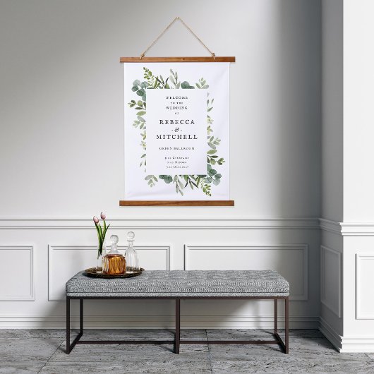 Elegant Greenery Wedding Welcome Sign Hangend Wandkleed