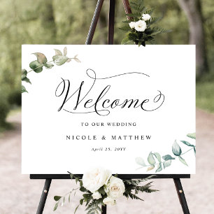 Elegant Greenery Wedding Welcome Sign Poster