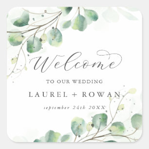 Elegant Greenery Wedding Welcome Square Sticker