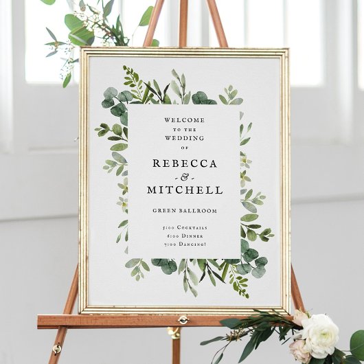 Elegant Greenery Wedding Welkom Poster