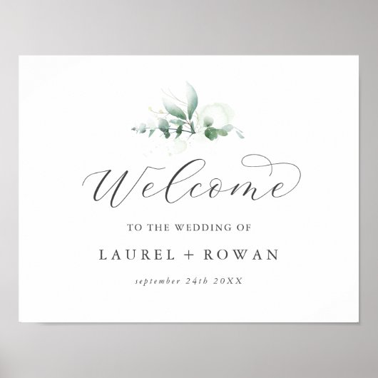Elegant Greenery Wedding Welkom Poster (Voorkant)