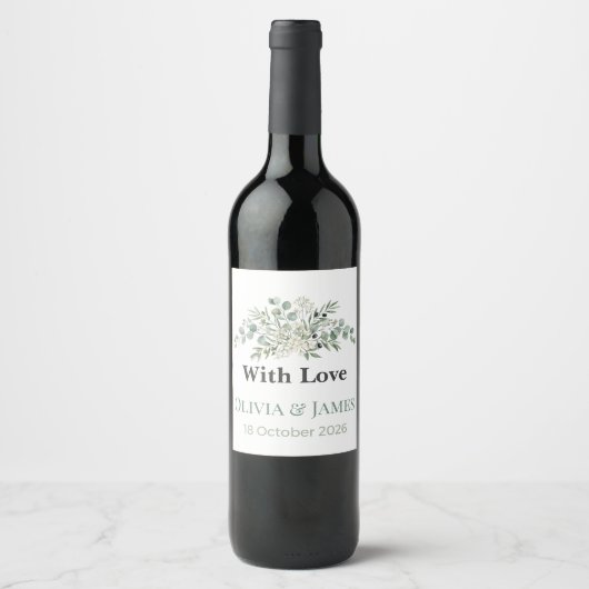 Elegant Greenery Wedding Wine Bottle Labels Wijn Etiket (Voorkant)