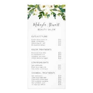Elegant Greenery White Floral Salon Prijslijst Reclamekaart