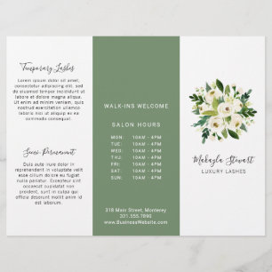 Elegant Greenery White Floral Trifold Brochure