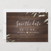 Elegant greenery wood county rustic save the date (Voorkant)