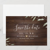 Elegant greenery wood county rustic save the date (Voorkant / Achterkant)