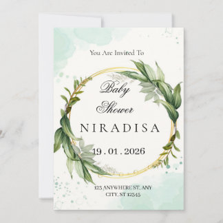 Elegant Greenery Wreath Baby Shower Invitation Kaart