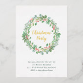 Elegant Greenery Wreath Rustic Kerstparty Folie Uitnodiging (Voorkant)