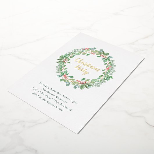 Elegant Greenery Wreath Rustic Kerstparty Folie Uitnodiging (Gedraaid)