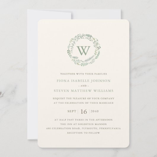 Elegant Greenery Wreath Waterverf Wedding Kaart (Voorkant)