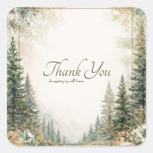 Elegant grenen bos berg aquarel gouden lijst vierkante sticker