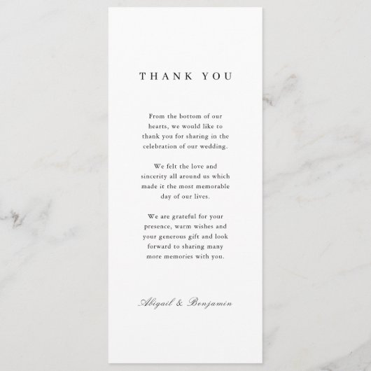 Elegant grenst zwart-wit minimalistische bruiloft menu (Achterkant)