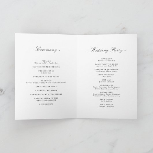 Elegant grenst zwarte witte minimalistische bruilo programma (Binnen)