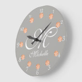 Elegant Grey & Amber Faux Pareltjes Monogram klok (Hoek)
